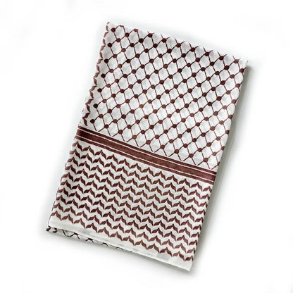 Folded Khaki Wine Palestinian Keffiyeh Hijab – Earthy-Toned Cultural Scarf for Everyday Modest Fashion