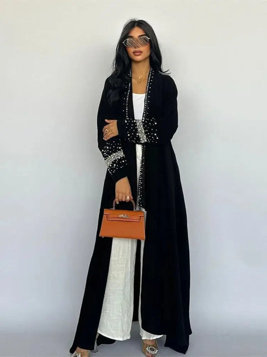 Pearl Dust Abaya for Women – Full Front View with Modest Fit