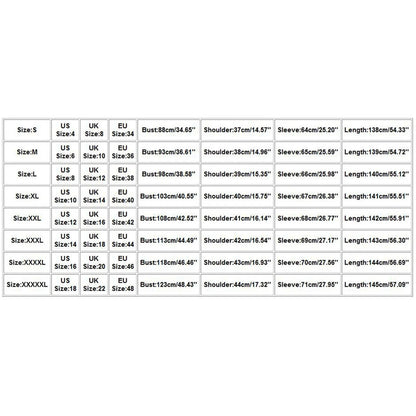 Floral abaya size chart for women with detailed measurements including length, bust, and sleeve, designed for modest Islamic clothing from Middle East Mood.