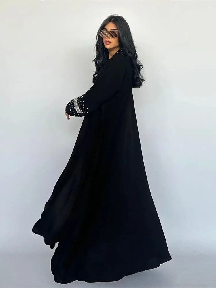 Pearl Dust Luxury Abaya – Side View with Lightweight Movement