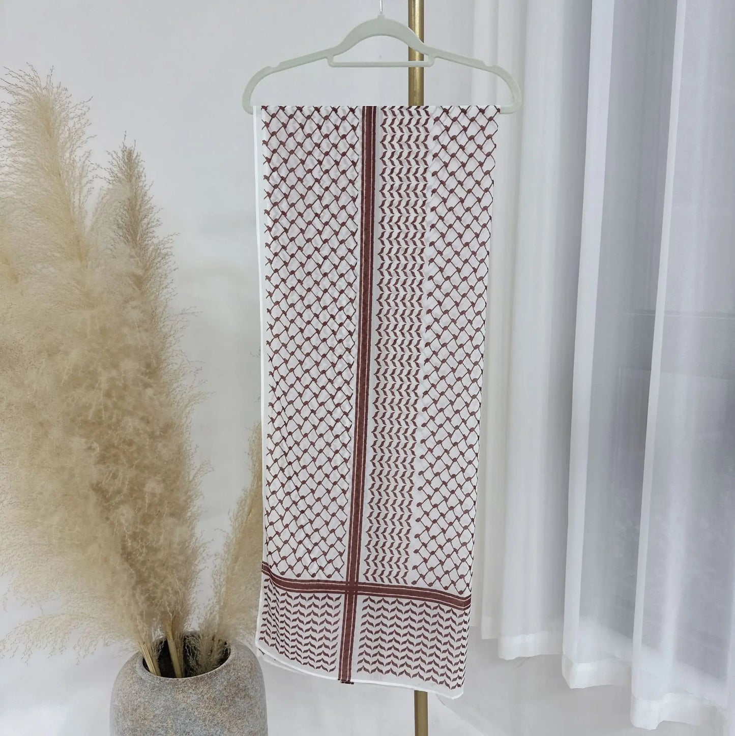 Khaki Wine Keffiyeh Hijab – Earth-Toned Cultural Scarf for Modern Modest Style
