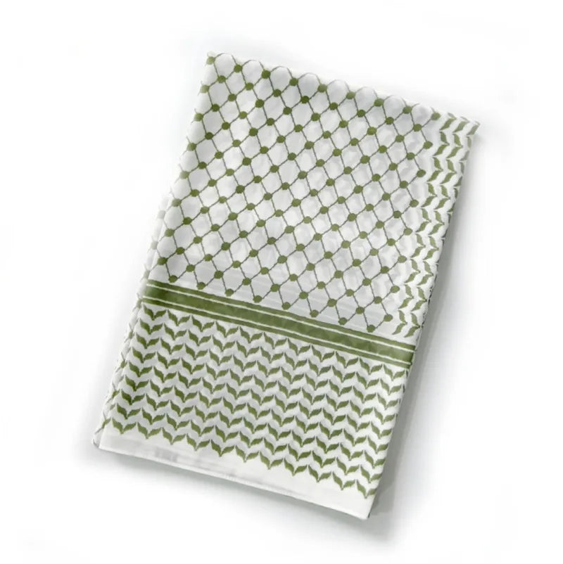 Folded Light Green Palestinian Keffiyeh Hijab – Fresh and Vibrant Hijab Scarf with Heritage Design for Modest Fashion