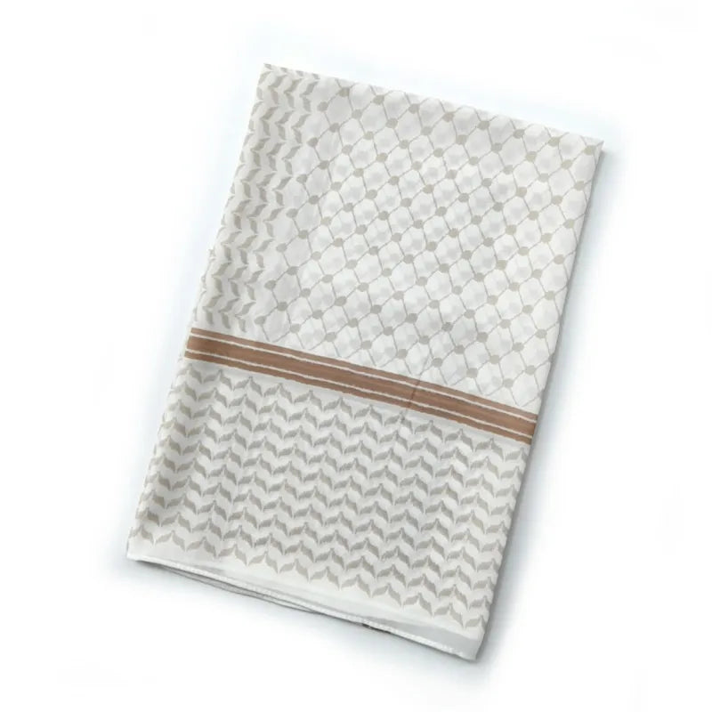 Folded Nude Brown Palestinian Keffiyeh Hijab – Neutral Modest Hijab with Traditional Cultural Design